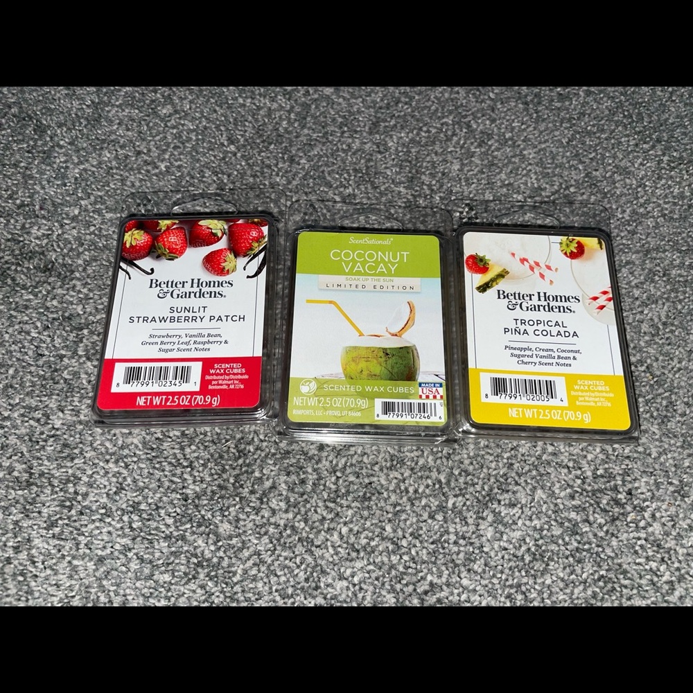 Brand New Lot of 3 Packs Summer Scent Wax Melts Strawberry Coconut Pina Colada